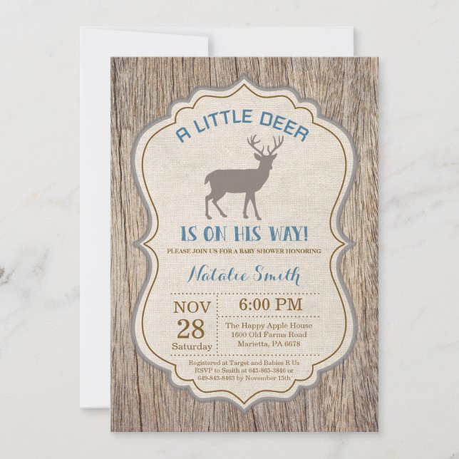 Rustic Deer Baby shower Invitation Garçon (Devant)