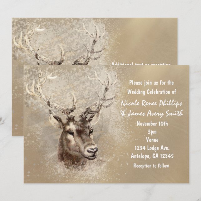 Rustic Deer Head Invitations de mariage hivernal (Devant / Derrière)