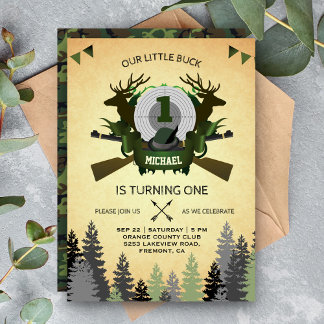 Rustic Deer Hunting 1st Birthday Party Invitation