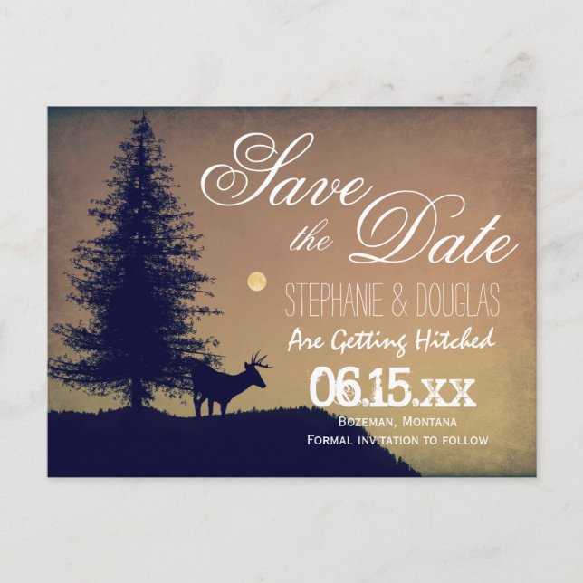 Rustic Deer Tree Pays Enregistrer la date Cartes p (Devant)