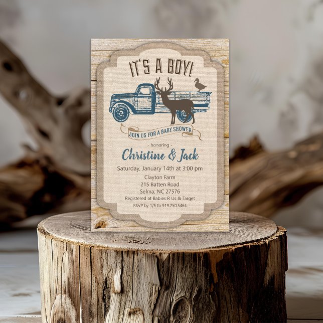 Rustic Deer Truck Boy Invitation Baby shower (Créateur téléchargé)