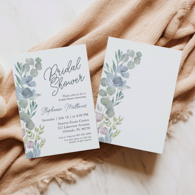 Rustic Dusty Blue Floral Bridal Shower Invitation (Créateur téléchargé)