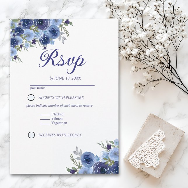 Rustic Elegance – Boho Navy Flower Design RSVP (Créateur téléchargé)