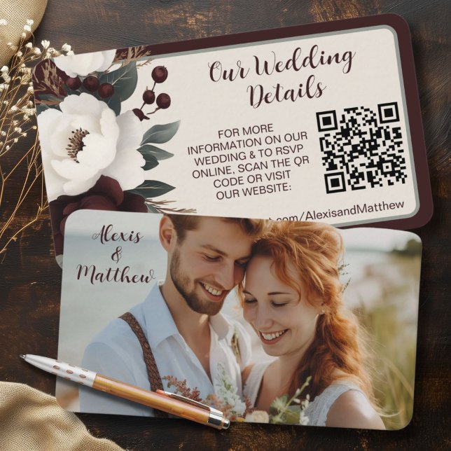 Rustic Elegance QR Code Carte de boîtier photo RSV (Rustic Elegance QR Code Photo Wedding Details RSVP Enclosure Card)