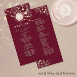 Rustic Elegant Burgundy Wedding Programme<br><div class="desc">Élégant, moderne, rustique, boho marsala bordeaux programme de mariage monogrammé avec dentelle dorée fleurie dorée et lumières à cordes. Voir d'autres produits de la même collection ! Il est recommandé de mettre l'autocollant de sceau de cire, à la place du monogramme - initial à l'avant-plan, pour une plus grande personnalisation...</div>