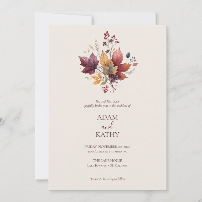 Rustic Elegant Fall Botanical Wedding Invitation  (Devant)