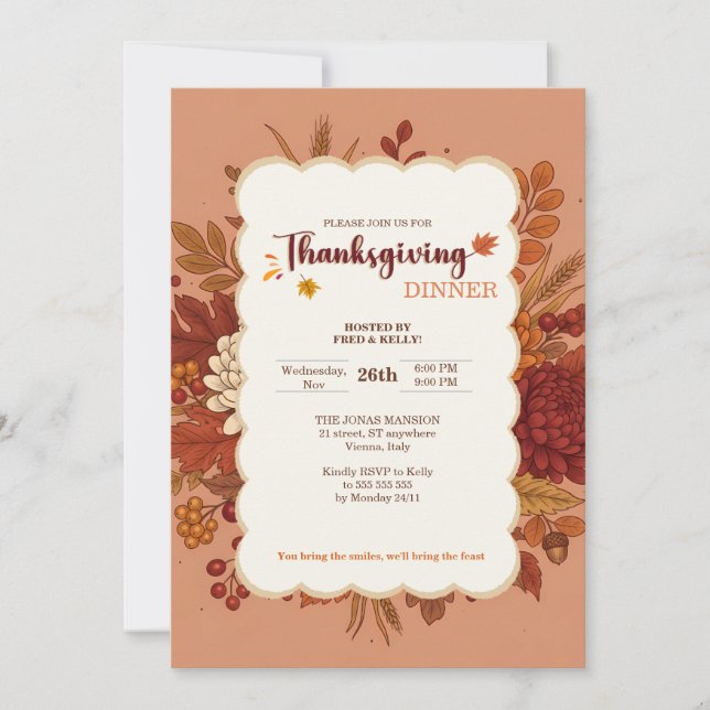 Rustic Elegant Floral Terracotta Invitation (Devant)