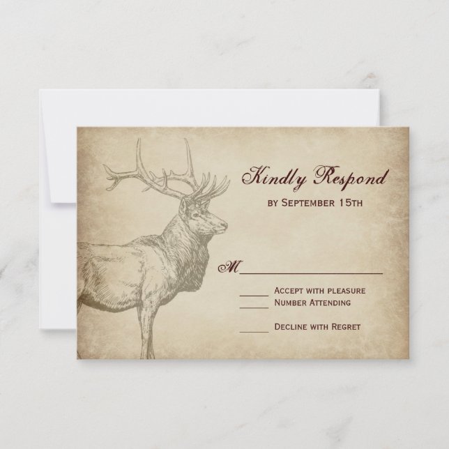 Rustic Elk Wildlife Antlers Mariage Cartes RSVP (Devant)