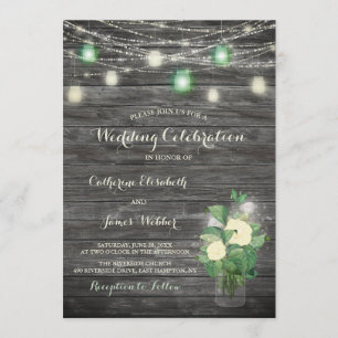 Rustic Fairy Lights Mason Jar Invitation Mariage