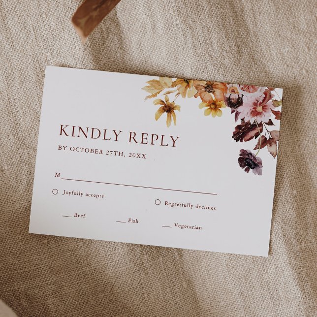 Rustic Fall Boho Floral Wedding Carte RSVP (Créateur téléchargé)