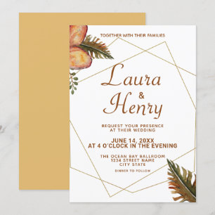 Rustic Fall Floral Gold Frame Faire-part de mariag