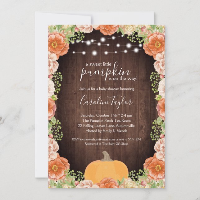 Rustic Fall Florals Baby shower de bois Invitation (Devant)
