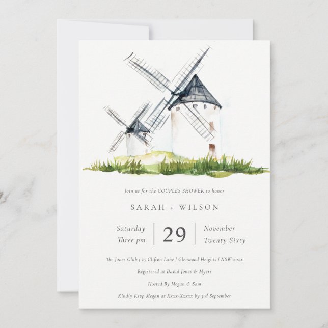 Rustic Farm Windmill Thème Couples Invitation douc (Devant)