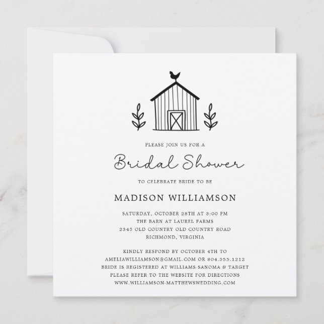 Rustic Farmhouse Barn Script QR code Fête des mari (Devant)