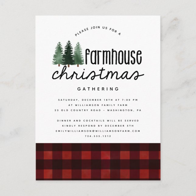 Rustic Farmhouse Noël Plaid Party Invitation (Devant)
