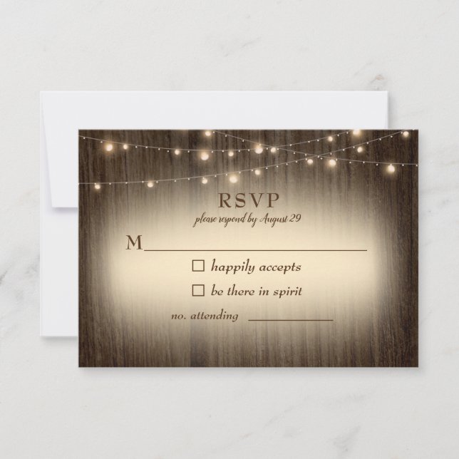 Rustic Farmhouse Twinkling Lumières Mariage RSVP (Devant)