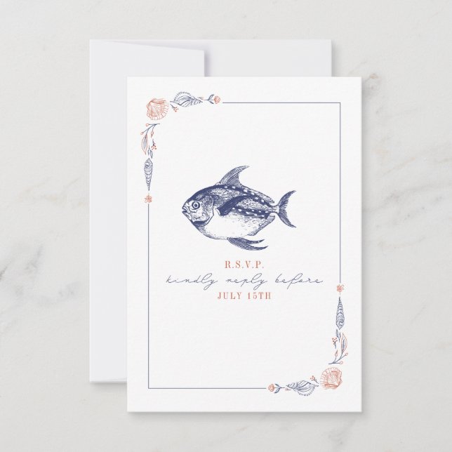 Rustic Fish Red & Blue Beach Wedding RSVP (Devant)