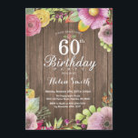 Rustic Floral 60e anniversaire Invitation pour fem<br><div class="desc">Rustic Floral 60e anniversaire Invitation pour les femmes. Aquarelle Floral,  Rose,  arrière - plan de bois rustique. Pour plus de personnalisation,  cliquez sur le bouton "Customiser" et utilisez notre outil de conception pour modifier ce modèle.</div>