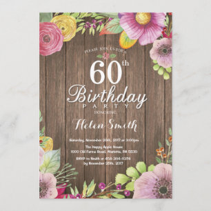 Rustic Floral 60e anniversaire Invitation pour fem