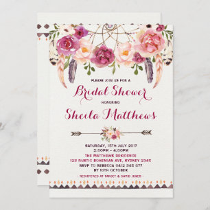Rustic Floral Boho Invitation Fête des mariées Inv