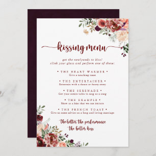Rustic Floral Mariage Kissing Menu Carte de jeu