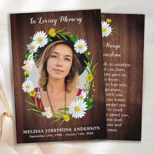 Rustic Floral Photo Memorial Prayer Card Funéraill