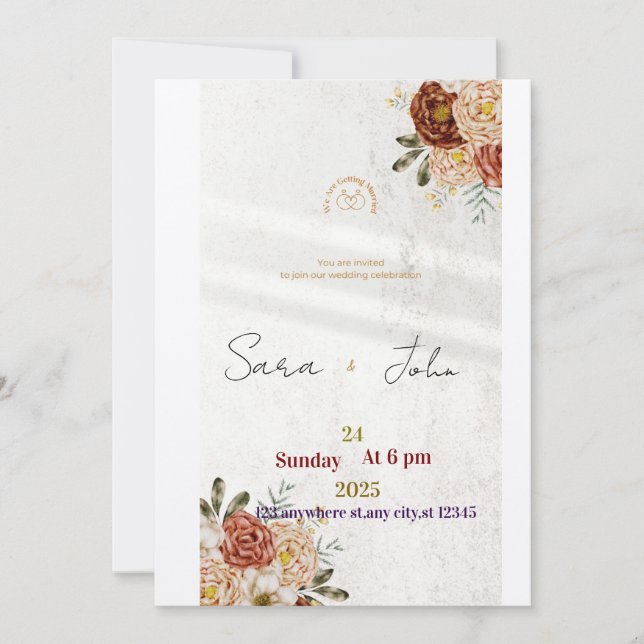Rustic Floral Wedding Invitation | Elegant Boho St (Devant)