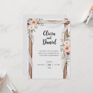 Rustic Floral Wedding Invitation with Wooden Arch
