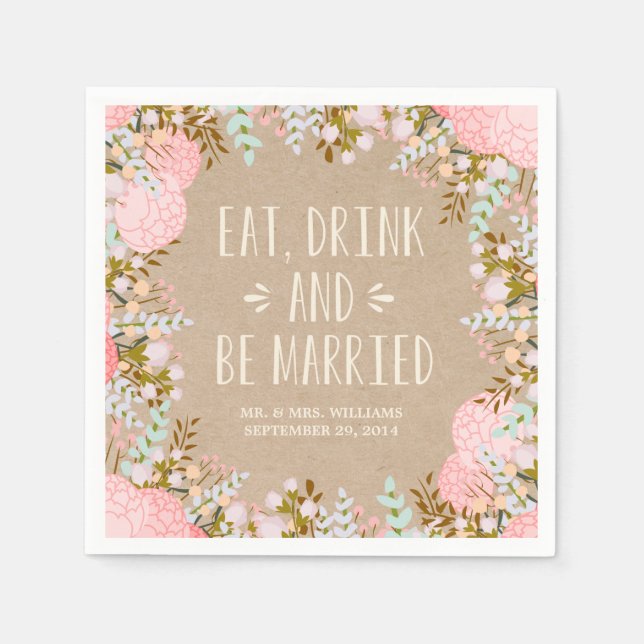 Rustic Flowers | Serviettes en papier personnalisé (Devant)