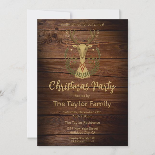 Rustic Folk Art Christmas Reindeer Invitation (Devant)