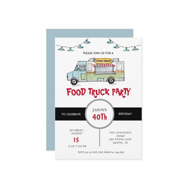 Rustic Food Truck Invitation de fête d'anniversair (Devant/Arrière en situation)