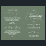 Rustic Forest Sage Green, Programme de mariage pli<br><div class="desc">Il s'agit de la carte pliable de programme de cérémonie mariage, dans le classique rustique de la sauge verte thème. Il est conçu avec un accent de défilement qui peut être personnalisé avec du texte personnalisé/personnalisé pour votre fête de mariage, les détails de cérémonie, des notes commémoratives et un message...</div>