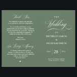 Rustic Forest Sage Green, Programme de mariage pli<br><div class="desc">Il s'agit de la carte pliable de programme de cérémonie mariage, dans le classique rustique de la sauge verte thème. Il est conçu avec un accent de défilement qui peut être personnalisé avec du texte personnalisé/personnalisé pour votre fête de mariage, les détails de cérémonie, des notes commémoratives et un message...</div>