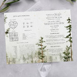 Rustic Forest Waterfall Wedding Programme avec Jeu<br><div class="desc">Créez le programme de mariage parfait avec ce modèle boisé romantique. Notez que les cartes arrivent à plat, et vous aurez besoin de Pold Down the Middle pour les convertir en papiers pliés. Ajoutez votre libellé personnalisé à cette conception à l'aide des cases "Modifier ce modèle de conception" situées à...</div>