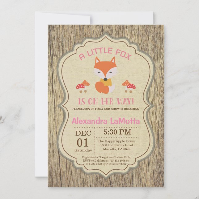 Rustic Fox Baby shower Invitation fille (Devant)