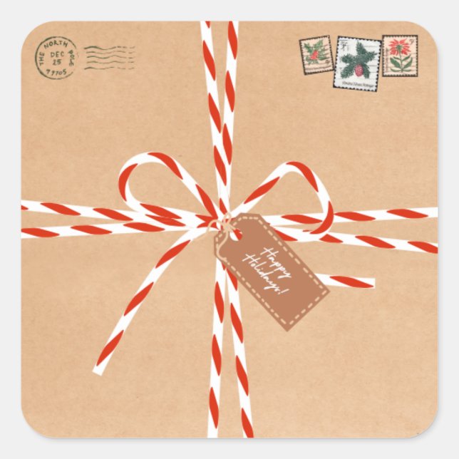 Rustic Gift Stickers - Candy Canes & Stamp-Style (Devant)