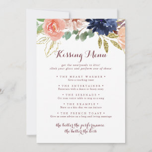 Rustic Gold Feuille Mariage Kissing Menu Carte de 