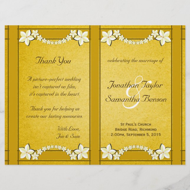 Rustic Gold Floral Wedding Programme Modèle (Devant)