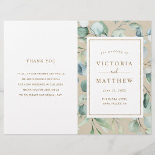 Rustic Gold Green Watercolor Programme de mariage