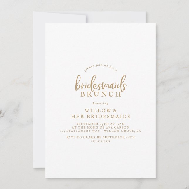 Rustic Gold Script Bridesmaitres Brunch Invitation (Devant)