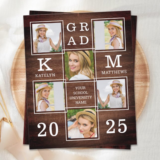 Rustic Graduation 6 Photo Collage Budget Invitatio (Créateur téléchargé)