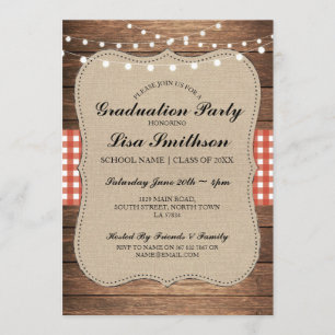 Rustic Graduation Party Red Check Invitation bois