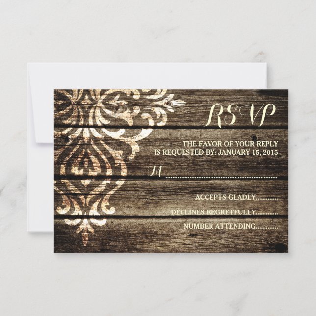 Rustic Grange Bois Damask Vintage Wedding Carte RS (Devant)