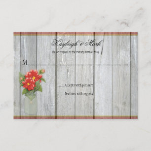 Rustic Grange Bois Mason Jar Red Dahlias RSVP