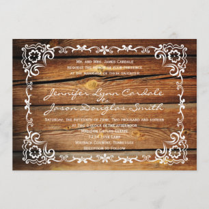 Rustic Grange Bois Scroll Cadre Mariage Invitation