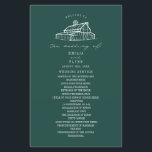 Rustic Grange Emerald Farm Wedding Programme<br><div class="desc">Illustration d'art en ligne de grange avec arrière - plan couleur émeraude et texte blanc.</div>