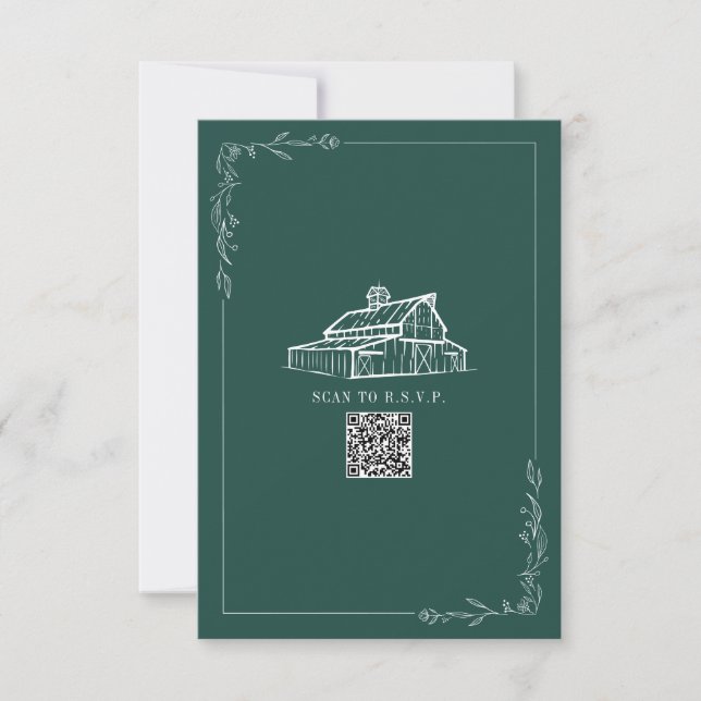 Rustic Grange Emerald vert QR Code Mariage RSVP (Devant)
