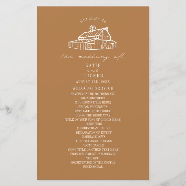Rustic Grange Goldenrod Programme de mariage agric (Devant)