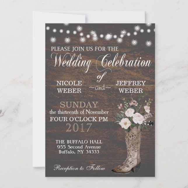 Rustic Grange Mariage Boot Boot Boot Invitation (Devant)