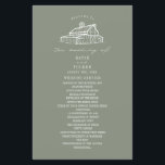 Rustic Grange Sage Green Farm Wedding Programme<br><div class="desc">Illustration de l'étable avec arrière - plan couleur vert sauge et texte blanc.</div>